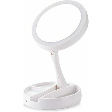 Miroir LED, miroir de maquillage portable à LED, miroir de courtoisie lumineux à LED, miroir grossissant x10, miroir pliable et réglable en hauteur (1/5)
