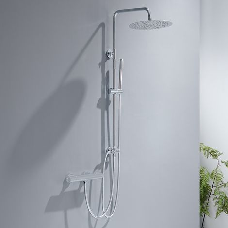 Auralum Max Columna de ducha cromada sin mezclador Set de ducha con alcachofa de mano, altura regulable con rociador redondo 2525 cm, acero inoxidable (1/5)