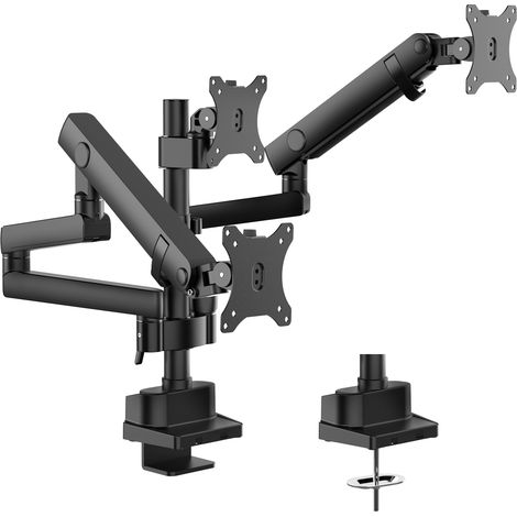 Wiltec Soporte triple para monitor de escritorio con placa VESA de 360°, soporte para monitor de hasta 9 kg por monitor, base para monitor con abrazadera de escritorio