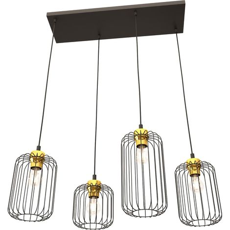Lampada sospensione industriale nero-oro 4 luci VANDER Emibig (1/5)