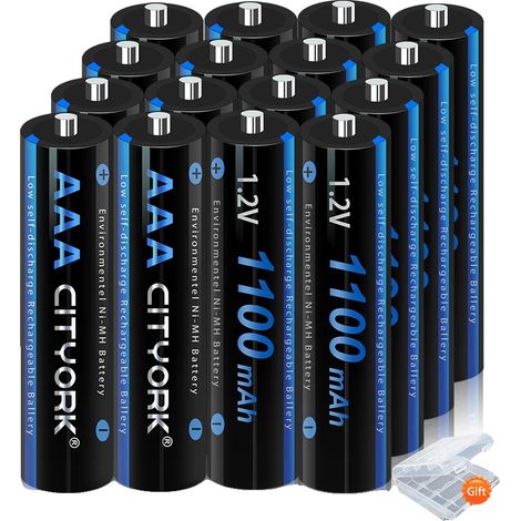 Pilas recargables de Ni-MH, rendimiento de larga duración, 16 pilas AAA (1/2)