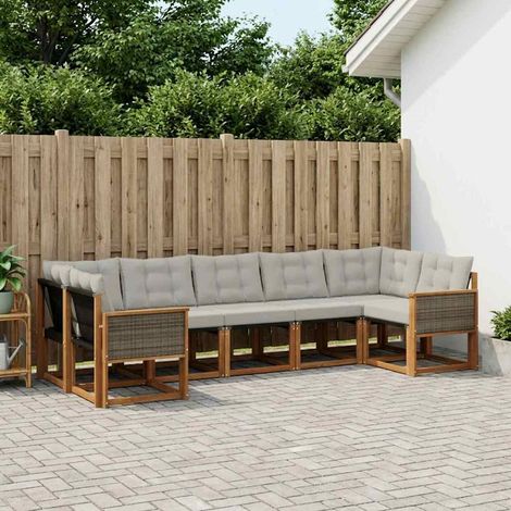 vidaXL Outdoor-Sofagarnitur mit Kissen 7 pcs Natur und Hellgrau (1/5)