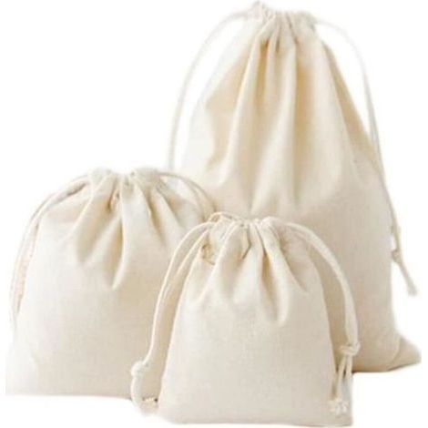 Lot de 3 Naturel Jute Sachet Pochette en Tissu Coton Lin Pochette Sachet Cadeau en 3 Tailles différentes (1/4)