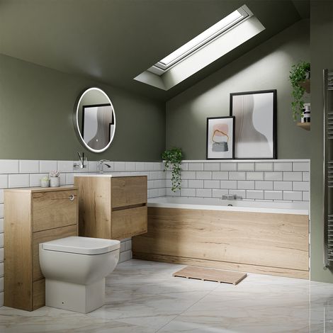 Ashby 1800mm x 800mm Slim Edge Straight Double Ended Bathroom Suite including Autumn Oak Furniture Set with Minimalist Basin (1/5)