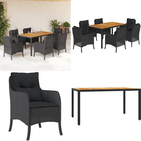 7-tlg. Garten-Essgruppe mit Kissen Schwarz Poly Rattan - Gartentisch - Gartenstuhl (1/5)