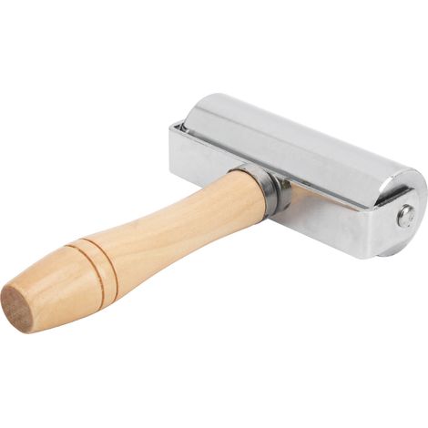 Rouleau à border cuir professionnel, outil bricolage maroquinerie avec manche bois, fer à lisser bords argenté, taille L 100mm/3.94in, finition artisanale (1/5)