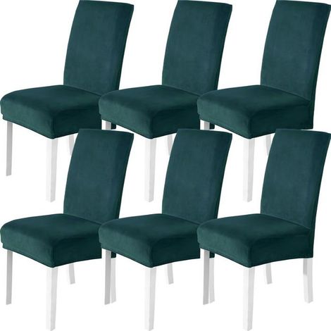 Ecleanfy - Ensemble de 6 housses de chaise élastiques universelles, texture velours doux, housse de protection épaisse, vert foncé. (1/5)