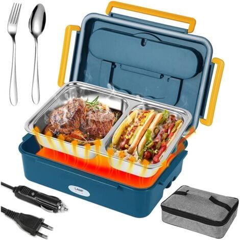 SNQ – Lunch box chauffante électrique 1,2L – 40W 220V/12V/24V – Acier inoxydable – Technologie PTC pour chauffage rapide – Dimensions 25x18x8cm (1/4)