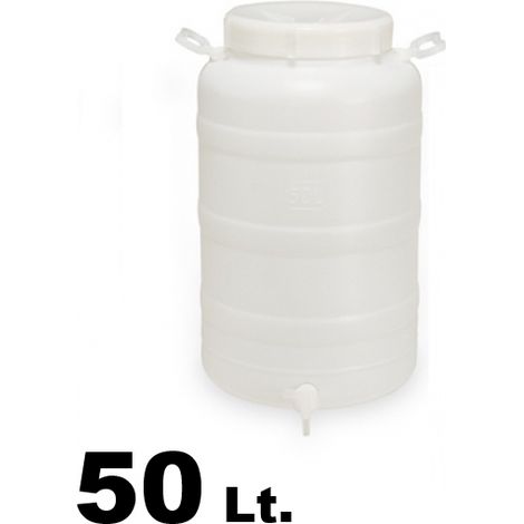 Tanica/Bidone/Fusto in plastica a bocca larga con predisposizione rubinetto + rubinetto 50lt.