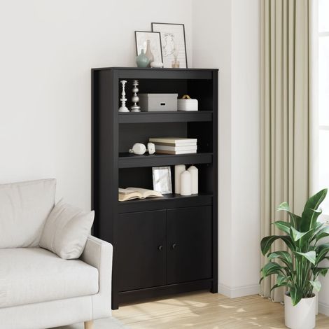 Buffet haut Meuble de rangement Commode Noir 80x35x154 cm Bois massif de pin 25653 (1/5)