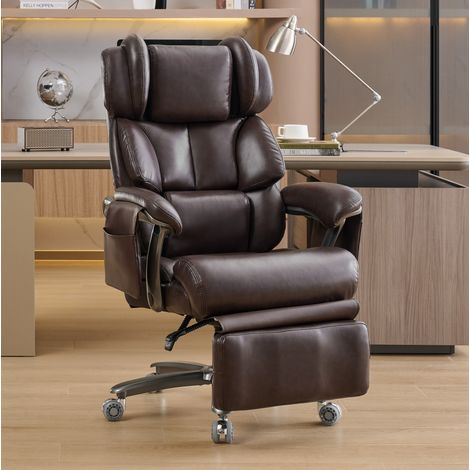 Sedia da ufficio ergonomica reclinabile 85,5x76,5x121,5 cm in PU marrone FloraGrace (1/5)