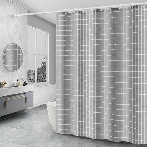Tenda da doccia ad asciugatura rapida, tenda da doccia in tessuto di poliestere impermeabile lavabile in lavatrice, tende da bagno semitrasparenti con 12 ganci 180 x 200 cm grigio