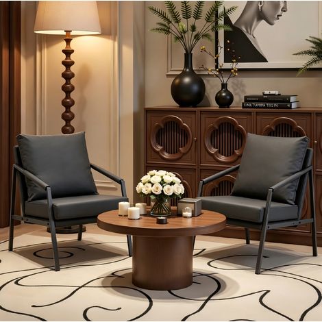 Poltrona d'appoint in similpelle nera, struttura in metallo nero, 67 x 67 x 80 cm DESVIAE (1/5)