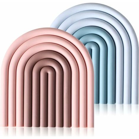 Dessous de plat séparables en silicone résistant à la chaleur, Lot de 2 dessous de plat en silicone antidérapant, dégradé de rose et bleu (1/5)