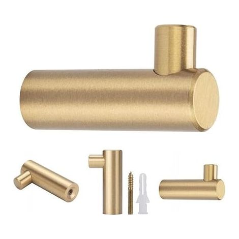 Lot de 4 patères murales en laiton brossé doré 38 x 12 mm, forme L, porte-serviettes pour salle de bain et cuisine (1/4)