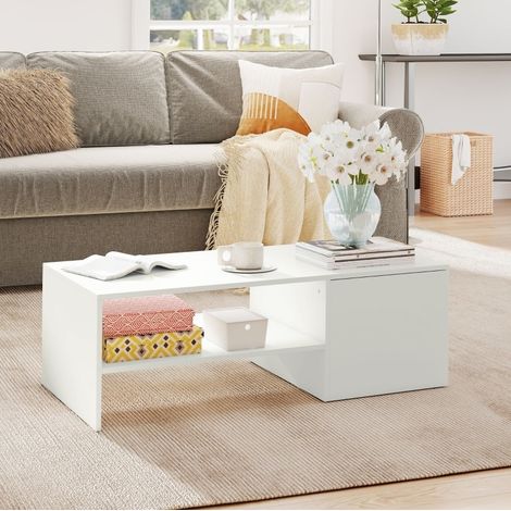 Couchtisch 110x52x36 cm weiß Holzwerkstoff mit verstellbarer Tischplatte und Stauraum (1/5)