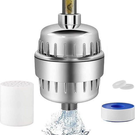 Filtre à eau pour douche lot de 1 noir avec filtre principal et recharge 15 étapes anti calcaire pour pommeau de douche (1/5)