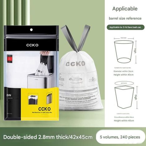 Petits sacs poubelles, sacs poubelles à cordon, sacs poubelles adaptés aux chambres, bureaux, salles de bains, blancs, (42 × 45 cm) (240 pièces) (1/5)