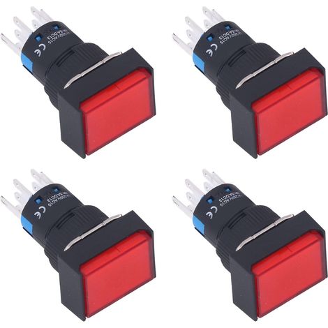 25 Stück Mikro-Quadrat-Drucktaster, ABS-Messing, selbstverriegelnd, mit Beleuchtung, 16 mm, 12 V, rot (1/5)