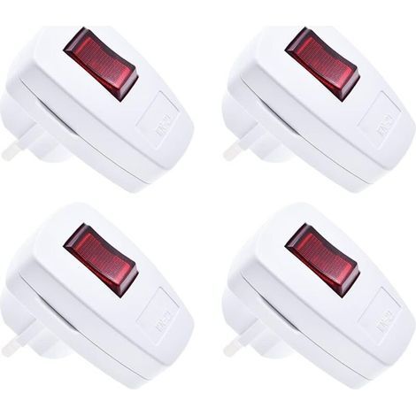 Fiche IP20 avec interrupteur, lot de 4 fiches de contact de protection fiche de contact de protection extra plate 250V (16A), blanc (1/4)