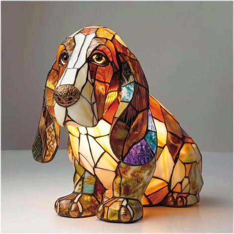 Lampe Led Chien Résine Peinte À La Main - Décor De Bureau - Lumière De Nuit - Cadeau Pour Amoureux Des Chiens - 1 Pièce (1/3)