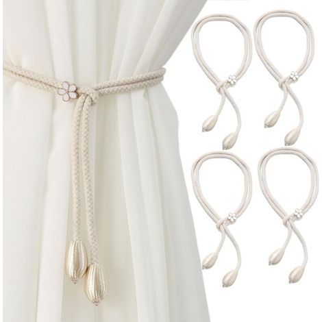 4 pièces Corteau à Rideau Boucle, Rideau référent, Corde à Rideau tissée à la Main, Rideaux de 48 cm de Long, réfrigérateurs pour Rideaux, idéal pour Le Salon et la Chambre (Beige) (1/5)