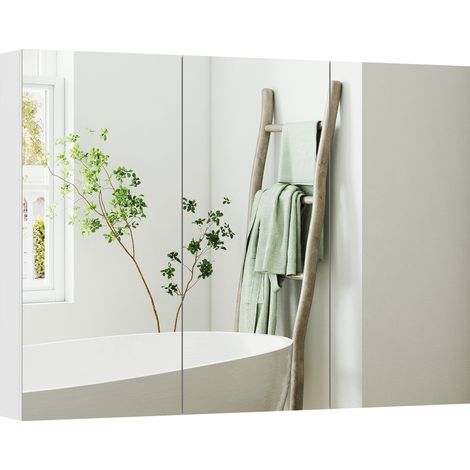 Armadietto pensile per bagno con triplo specchio 91.5 x 11.5 x 65 cm ripiani regolabili portaoggetti moderno e compatto in MDF bianco 210002096