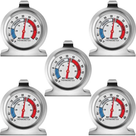 Thermomètre pour réfrigérateur, thermomètre pour congélateur à grand cadran, thermomètre de température pour réfrigérateur, congélateur et glacière (5 pièce) (1/5)