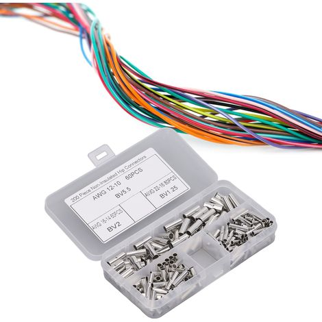 Boîte de 200 cosses à sertir tubulaires à extrémités nues de type broche pour fils et connecteurs à sertir en cuivre (1/5)