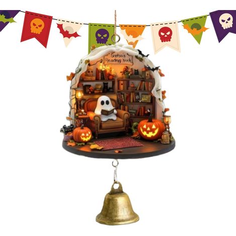 Ornements d'arbre d'halloween Décoration effrayante en Acrylique 2D avec Pendentif Halloween Fantôme Lisant Un Livre Pour Les Amateurs De Livres, Passionnés De Fêtes, Salon, Bureau, (1/5)