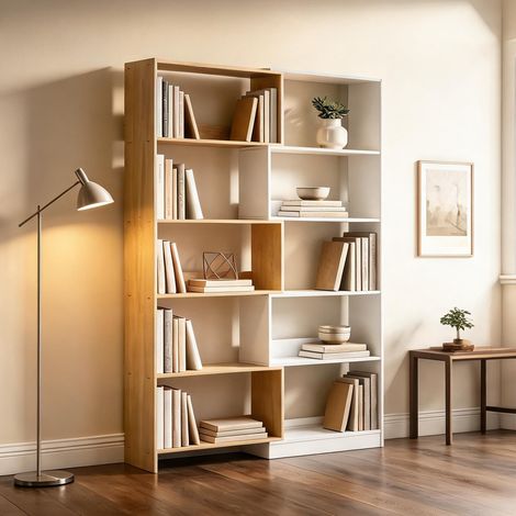 Bibliothèque rotative 350° en panneaux de particules 5 étagères (1/5)