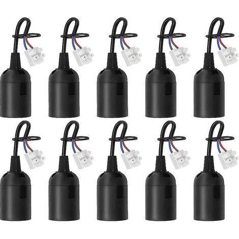10 portalámparas E27 (negro), portalámparas colgante, portalámparas para lugar de trabajo, portalámparas LED para lugar de trabajo, bombilla E27 estándar con comprobador de fase. (1/5)