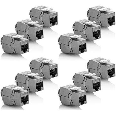 12x Module Keystone CAT 6a Jack - Blindé STP Connecteur RJ45 Installation Snap-In Montage Câble Brut CAT 500Mhz 10GBit/s (1/4)