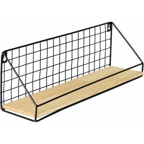 Étagère murale en bois et fer (1 pièce) - Organisateur pour accessoires de cuisine, étagère de rangement suspendue pour outils de salle de bain - 26 x 14 x 12 cm (1/5)