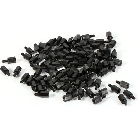 100 PCS M3 Nylon Noir Hex Entretoise Vis Écrou Standoff Accessoires Assortiment Kit Mâle à Femelle 8mm + 6mm (Noir) (1/5)