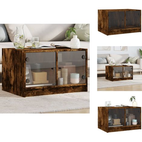 Table basse avec portes en verre chêne fumé 68x50x42 cm - Table Basse - Meuble TV - Table D'appoint - Table De Salon - Rangement Intérieur (1/5)