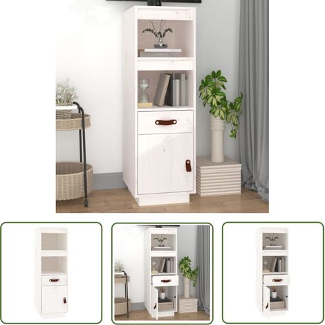 The Living Store Buffet haut Blanc 34x40x108,5 cm Bois massif de pin - Buffet - Meuble De Rangement - Armoire - Commode - Bois Massif (1/5)