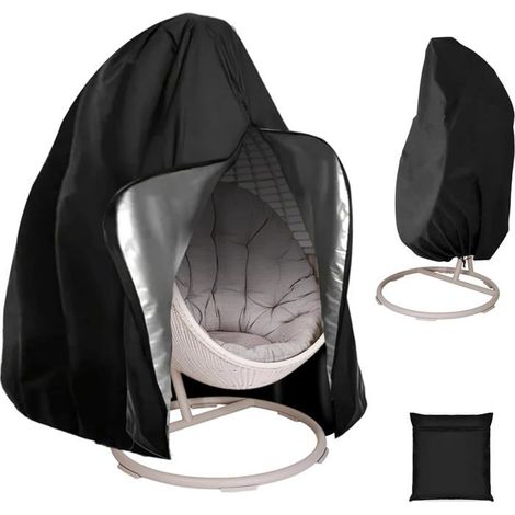 Housse de fauteuil suspendu 115 x 190 cm, imperméable et protectrice, idéale pour les fauteuils suspendus d'extérieur en forme d'œuf. Tissu Oxford 210D, noir. (1/5)