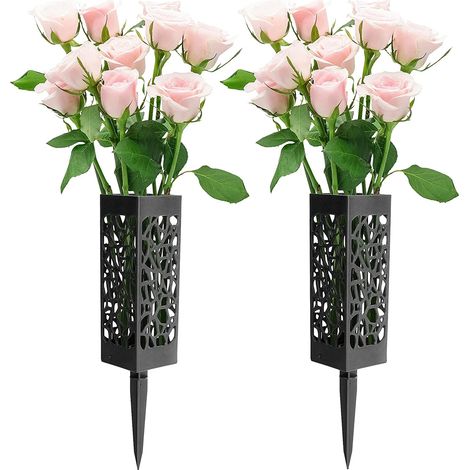 Support Floral Pour Tombe - Côn Vase En Plastique Avec Piquet Long De 13,5 Cm Et Trous D'Évacuation - Usage Extérieur Cimetière - Lot De 2