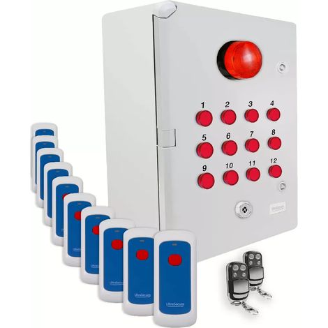 Système d'identification d'alerte sans-fil 900m - 10 boutons / Sirène / Flash / LEDs / Télécommandes d'arrêt (DA600+)