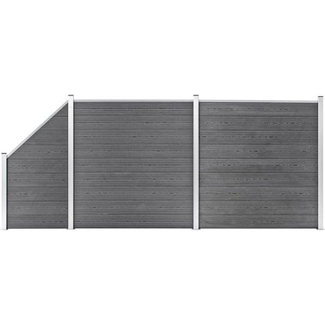 vidaXL Ensemble de clôture WPC 2 Carré + 1 Incliné 446 x 186 cm Gris (1/5)
