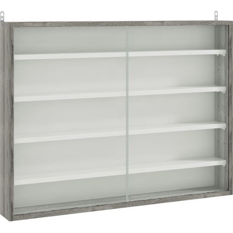 HOMOCM 5-Tier Wall Mounted Cabinet Display Shelf Unit w/ Adjustable Shelves Glass Doors Grey