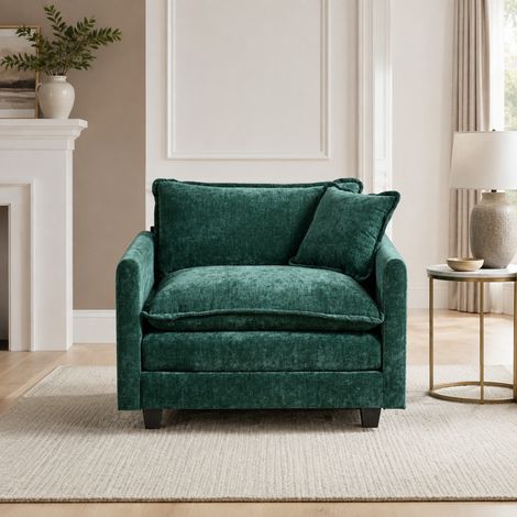 Divano modulare 1 posto 75x108x84 cm in ciniglia verde, modulabile FloraGrace (1/5)