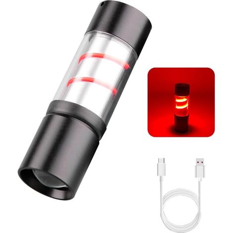 Petite lampe torche LED rechargeable avec LED COB, zoomable, idéale pour le camping, les voyages, les activités de plein air, les urgences, la randonnée et la réparation automobile (rouge). (1/4)