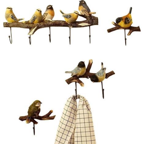 Patère murale créative en forme d'oiseau, porte-clés, entrée, décoration rustique, portrait de famille (1/5)