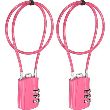 Cadenas à combinaison 40 cm rose rouge 2 pièces cadenas à combinaison à 3 chiffres avec corde en acier revêtu convient pour casier de gym clôture rangement sac à dos boîte à outils (1/5)