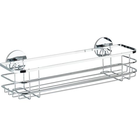 WENKO Mensola da parete per bagno, Cestino per doccia Turbo-Loc® senza foratura, acciaio inossidabile, 38,5x8,5x14,5 cm, lucido (1/5)