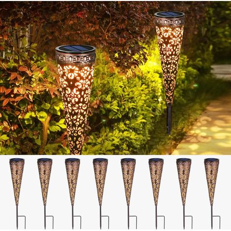 Görvitor Lot de 8 lampes solaires LED pour extérieur en métal - Étanche IP65 - Pour extérieur, jardin, jardin oriental - Pour extérieur, balcon, jardinière, chemin, cour, pelouse