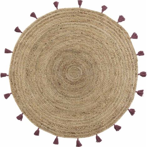 Tapis Déco Rond en Jute "Shira" 120cm Bordeaux (1/3)