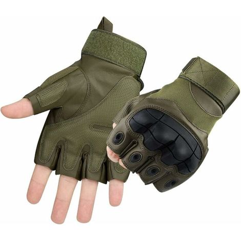 Gants de protection articulaire, demi-doigts en caoutchouc rigide pour exercices en plein air, escalade, course, randonnée, camping, cyclisme, moto (M, vert armé)-Fei Yu (1/4)